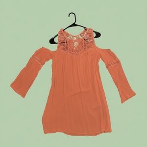 Chic Long Sleeve Orange Dress with Lace Detail